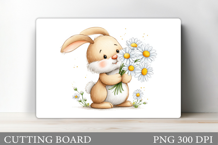 Cute Bunny Cutting Board. Bunny Flowers Cutting Board Design