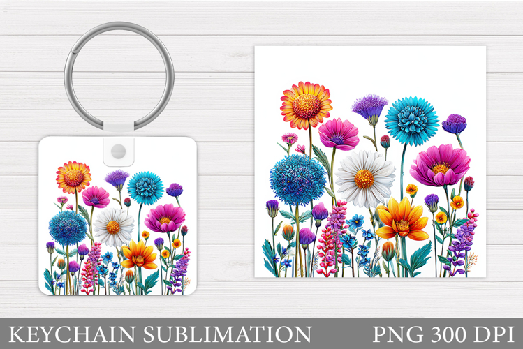 Wildflowers Keychain Design. Flowers Keychain Sublimation