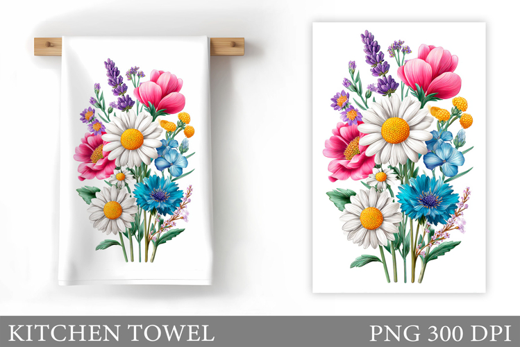 Wildflowers Kitchen Towel. Flowers Kitchen Towel Sublimation