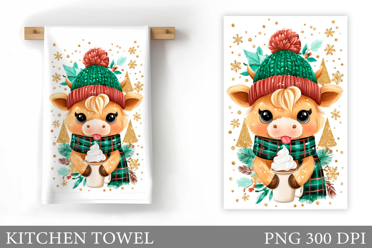 Christmas Cow Kitchen Towel Design. Christmas Kitchen Towel