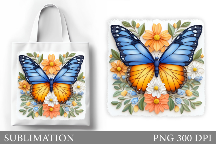 Butterfly Tote Bag Design. Flowers Tote Bag Sublimation