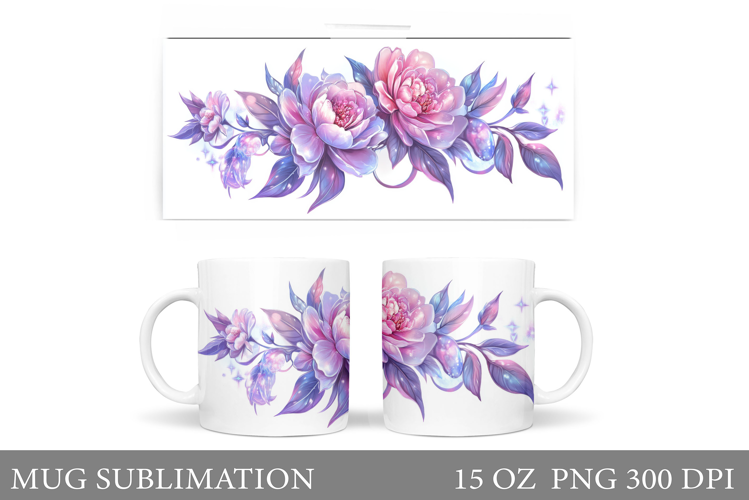 Flowers Mug Sublimation. Floral Mug Wrap Design