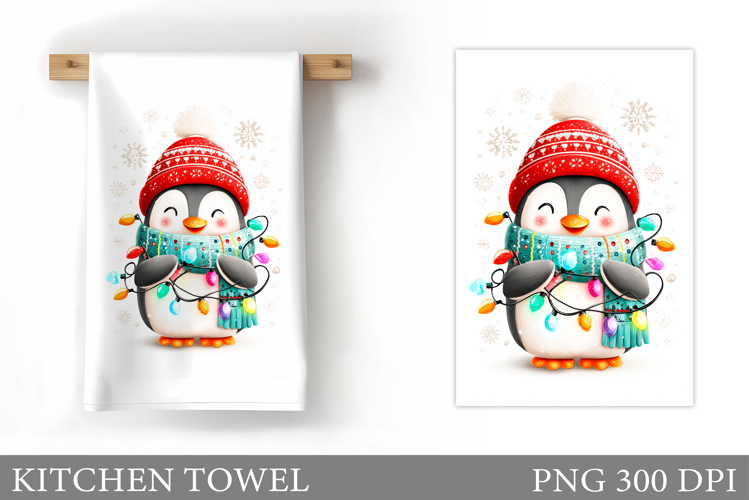 Christmas Penguin Kitchen Towel. Christmas Kitchen Towel