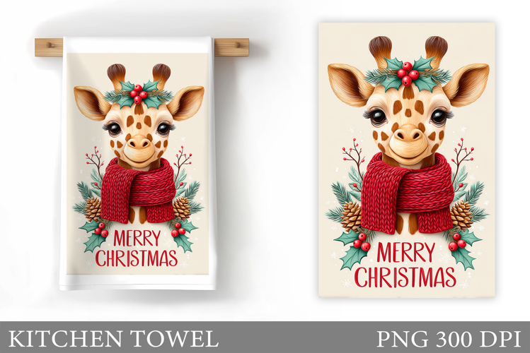 Cute Giraffe Kitchen Towel. Christmas Kitchen Towel Design