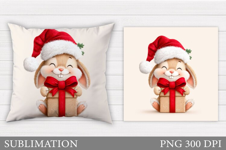 Christmas Bunny Pillow Design. Christmas Pillow Sublimation example image 1