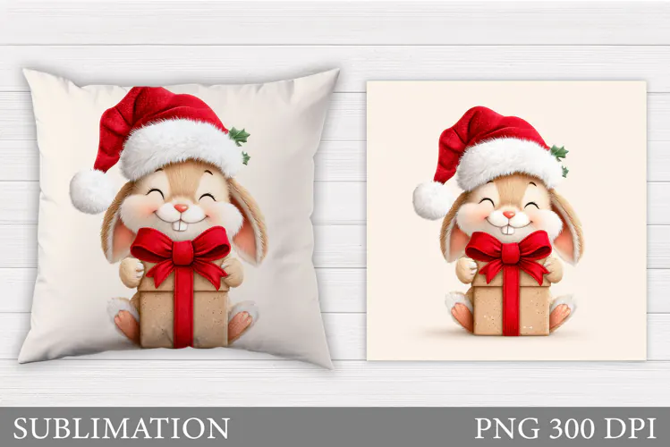 Christmas Bunny Pillow Design. Christmas Pillow Sublimation