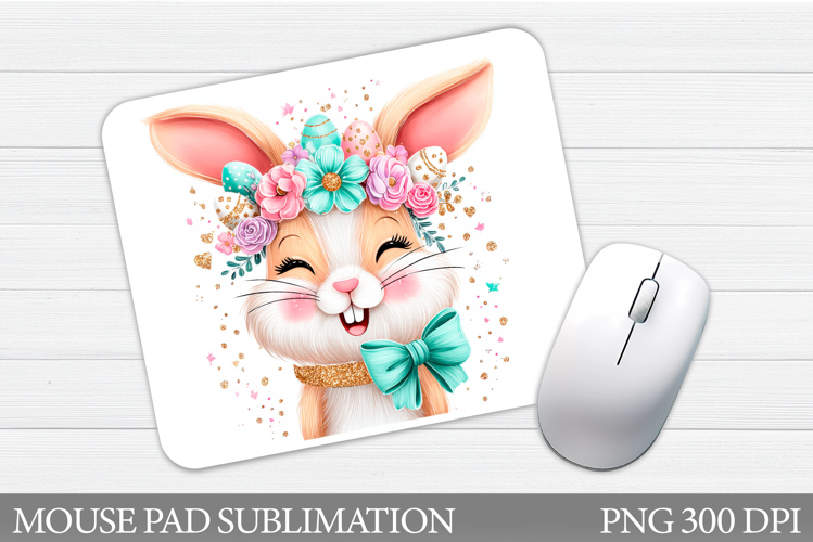 Cute Bunny Mouse Pad. Bunny Flowers Mouse Pad Sublimation