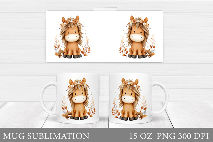 Horse Mug Wrap Sublimation. Horse Flowers Mug Wrap Design