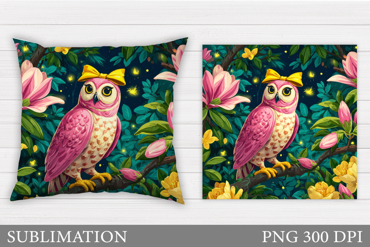 Owl Pillow Sublimation. Owl Flowers Sublimation