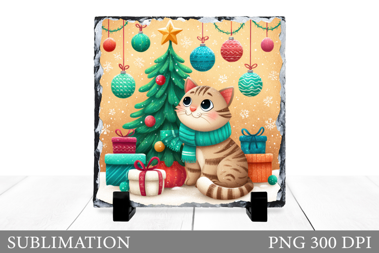 Christmas Cat Sublimation. Christmas Cat Slate Design