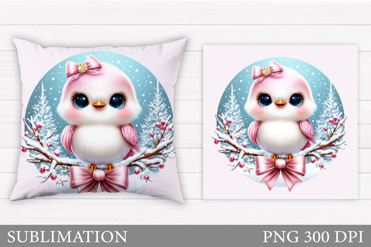 Christmas Bird Pillow Design. Christmas Pillow Sublimation example image 1