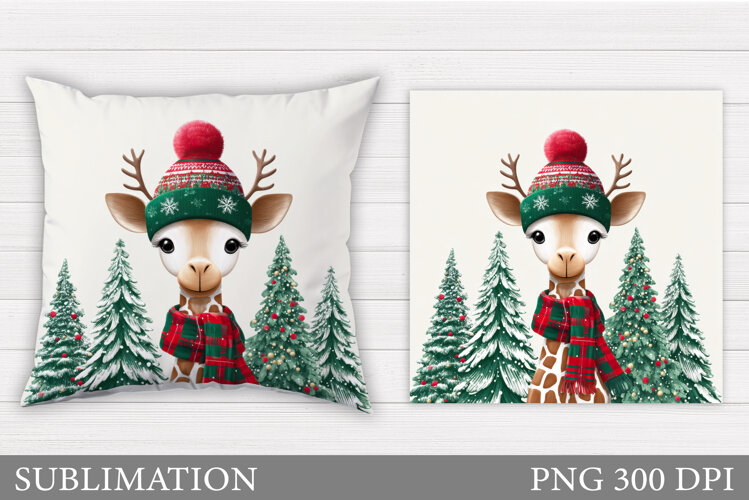 Christmas Giraffe Pillow. Christmas Pillow Sublimation example image 1