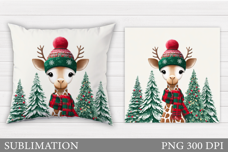 Christmas Giraffe Pillow. Christmas Pillow Sublimation
