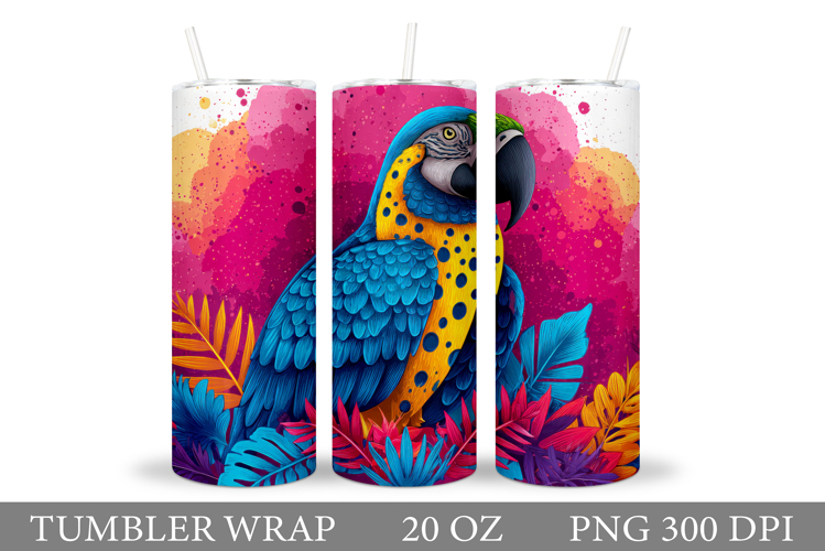 Parrot Tumbler Sublimation. Parrot Flowers Tumbler Design