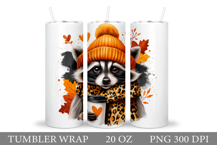 Fall Raccoon Tumbler Design. Fall Tumbler Sublimation