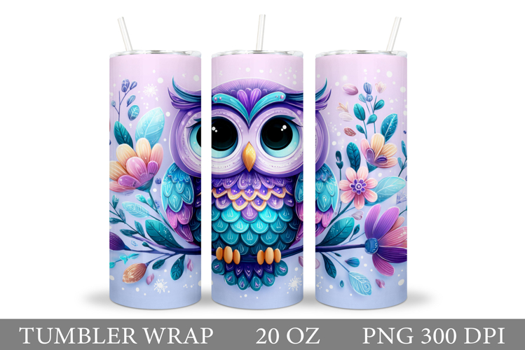 Cute Owl Tumbler Sublimation. Owl Flowers Tumbler Design