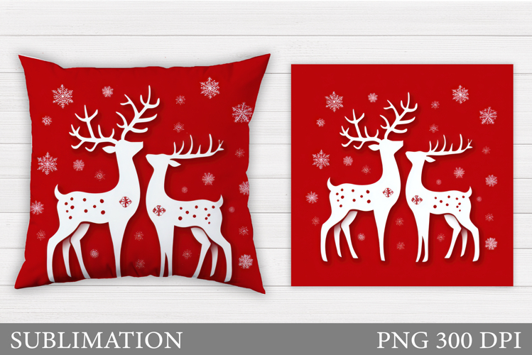Reindeer Pillow Design. Christmas Pillow Sublimation