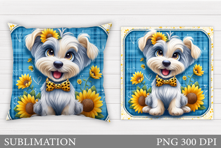 Cute Dog Pillow Sublimation. Dog Flowers Pillow Design
