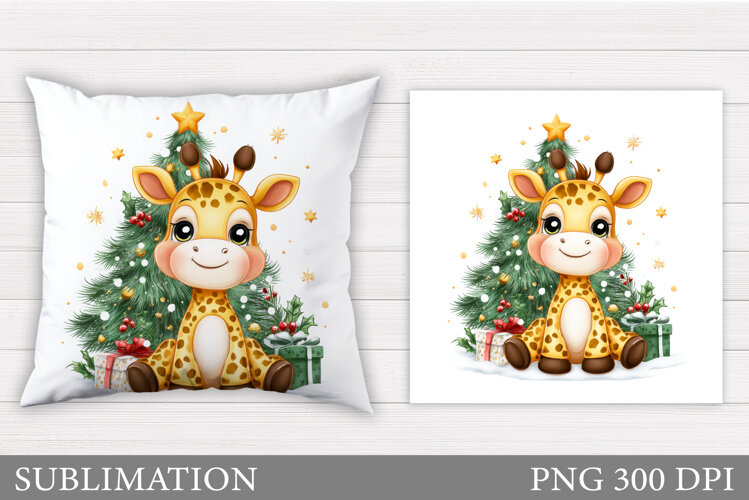 Christmas Giraffe Pillow. Christmas Pillow Sublimation example image 1