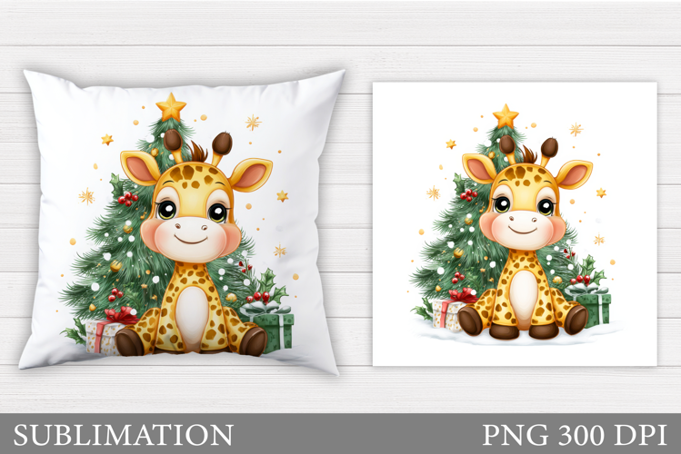Christmas Giraffe Pillow. Christmas Pillow Sublimation