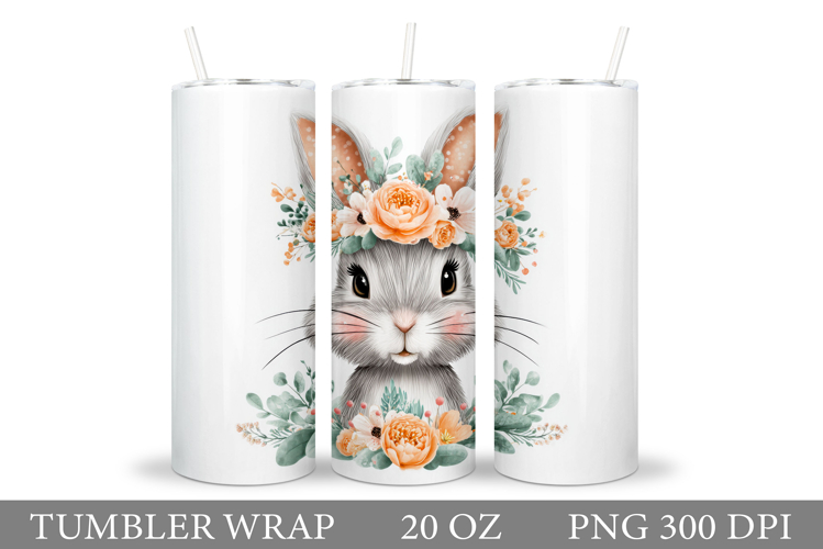 Cute Bunny Tumbler Design. Bunny Flowers Tumbler Sublimation