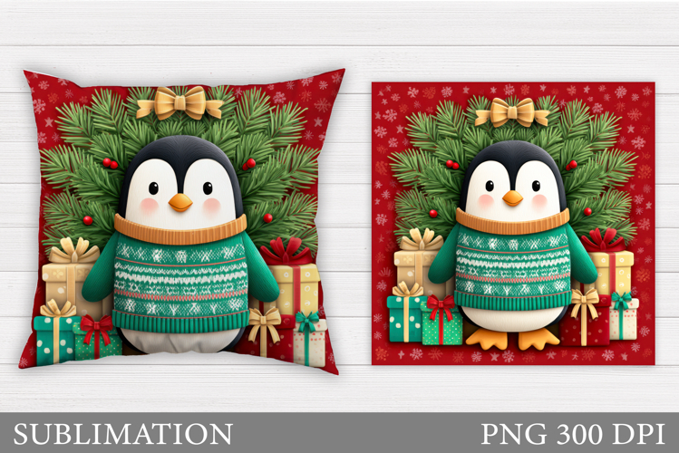 Christmas Penguin Pillow. Christmas Pillow Sublimation