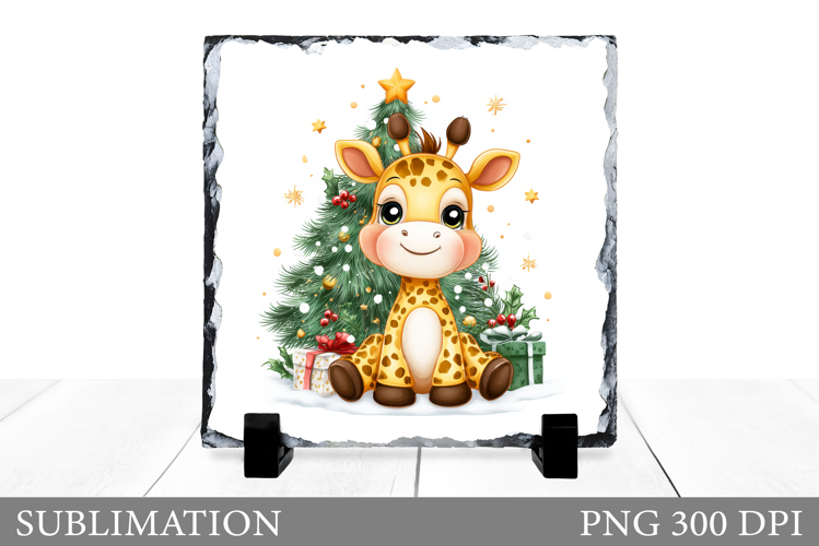 Cute Giraffe Sublimation. Christmas Giraffe Slate Design