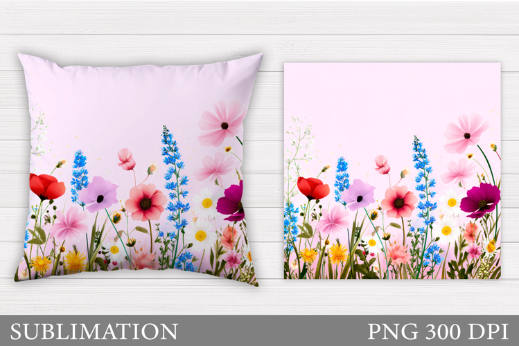 Wildflowers Pillow Sublimation. Flowers Pillow Design