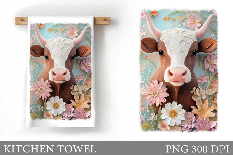 Cow Kitchen Towel Design. Cow Flowers Kitchen Towel