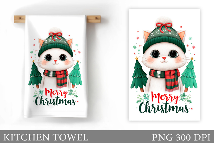 Christmas Cat Kitchen Towel. Christmas Kitchen Towel Design