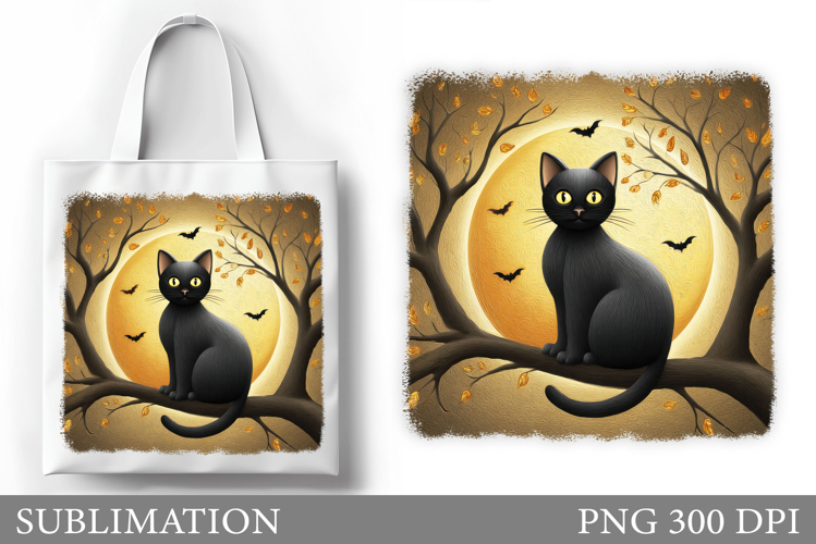 Black Cat Tote Bag Design. Cat Sublimation