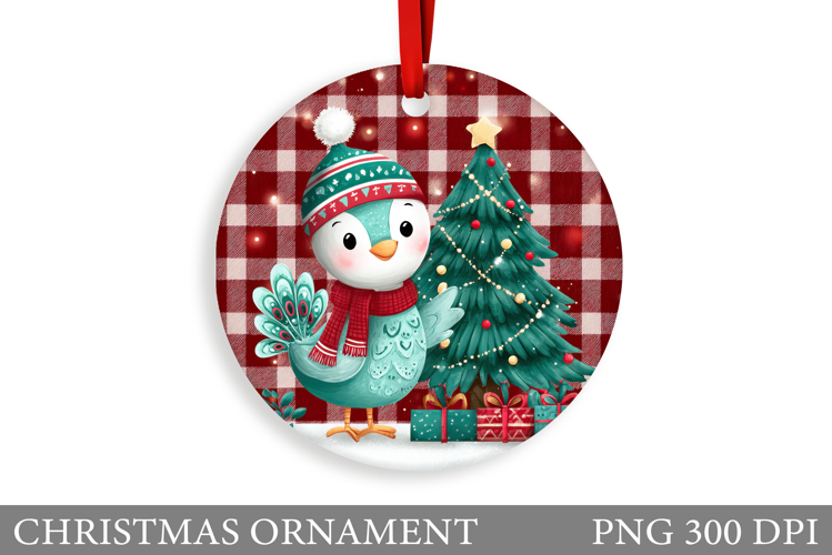 Cute Peacock Christmas Ornament. Christmas Sublimation