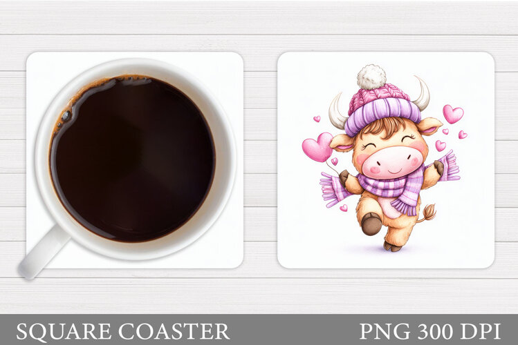 Valentines Cow Coaster Design. Valentines Square Coaster example image 1