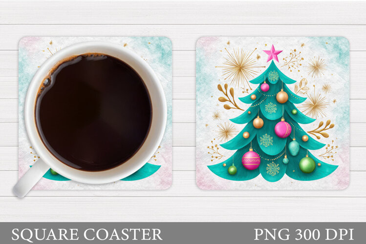 Christmas Tree Coaster Design. Christmas Coaster Sublimation example image 1