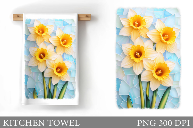 Daffodils Kitchen Towel. Flowers Kitchen Towel Sublimation