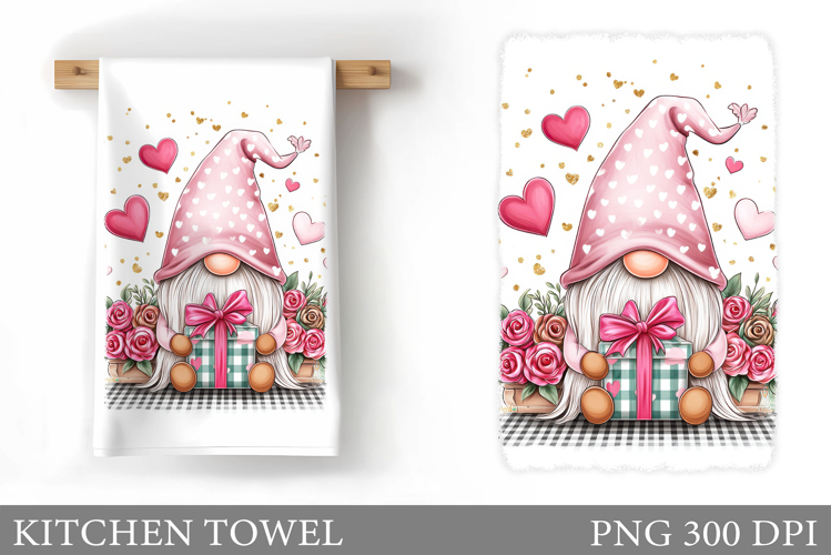 Valentine Gnome Kitchen Towel. Valentines Kitchen Towel