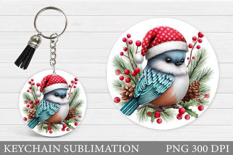 Christmas Bird Keychain. Christmas Keychain Sublimation example image 1