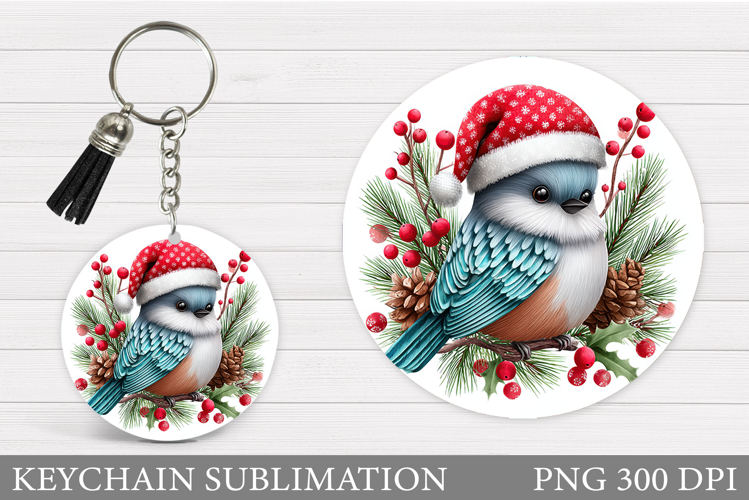 Christmas Bird Keychain. Christmas Keychain Sublimation