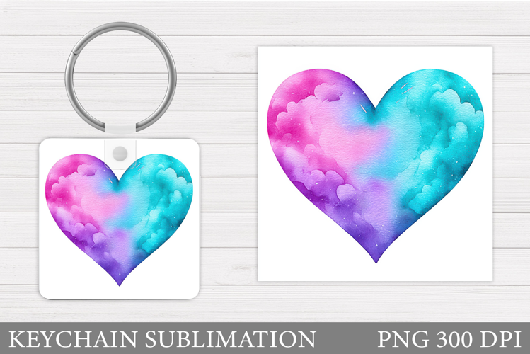 Watercolor Heart Keychain. Valentine Keychain Sublimation