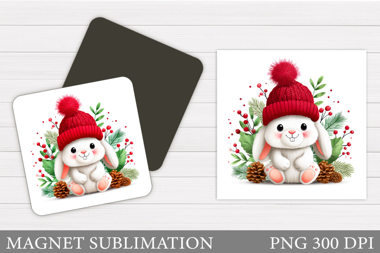 Christmas Bunny Magnet. Christmas Magnet Sublimation