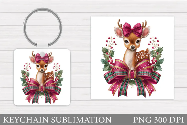 Christmas Deer Keychain. Christmas Keychain Sublimation