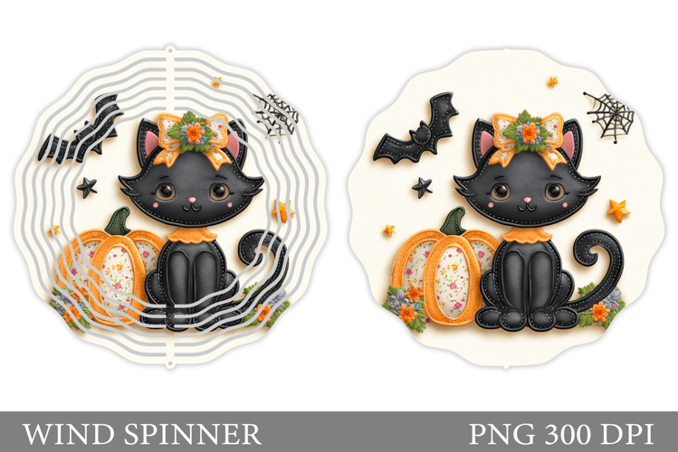 Black Cat Wind Spinner Design. Halloween Wind Spinner example image 1