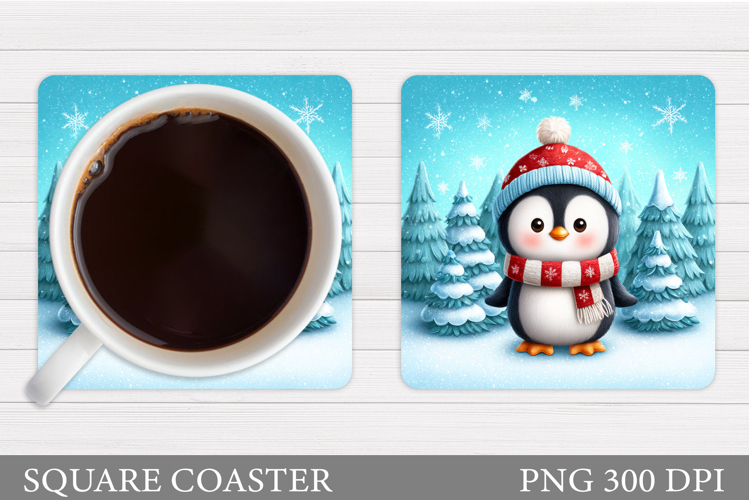 Christmas Penguin Coaster. Cute Penguin Sublimation
