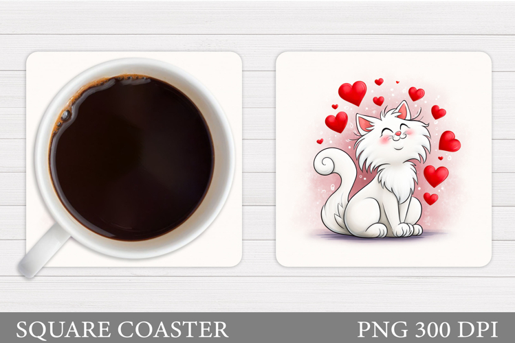 Valentines Cat Coaster. Valentines Coaster Sublimation