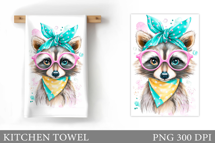 Raccoon Kitchen Towel Design. Cute Raccoon Sublimation