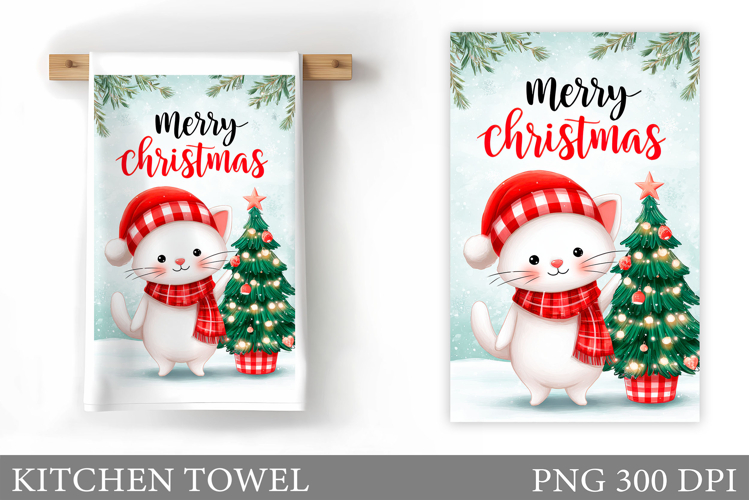 Christmas Cat Kitchen Towel. Christmas Kitchen Towel Design