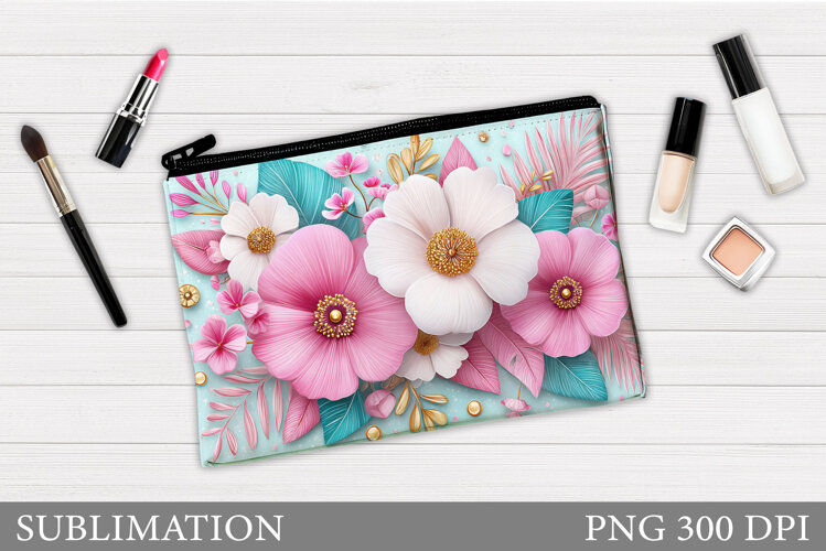 Flowers Makeup Bag Design. Floral Makeup Pouch Sublimation example image 1