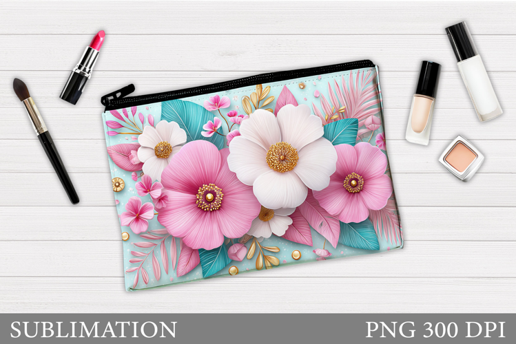 Flowers Makeup Bag Design. Floral Makeup Pouch Sublimation