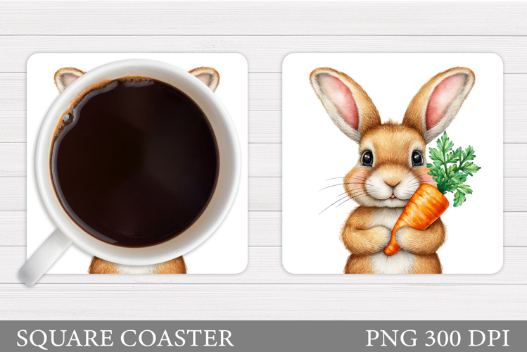 Cute Bunny Coaster Design. Bunny Carrot Coaster Sublimation