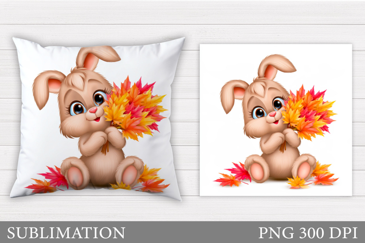 Fall Bunny Pillow Design. Fall Pillow Sublimation